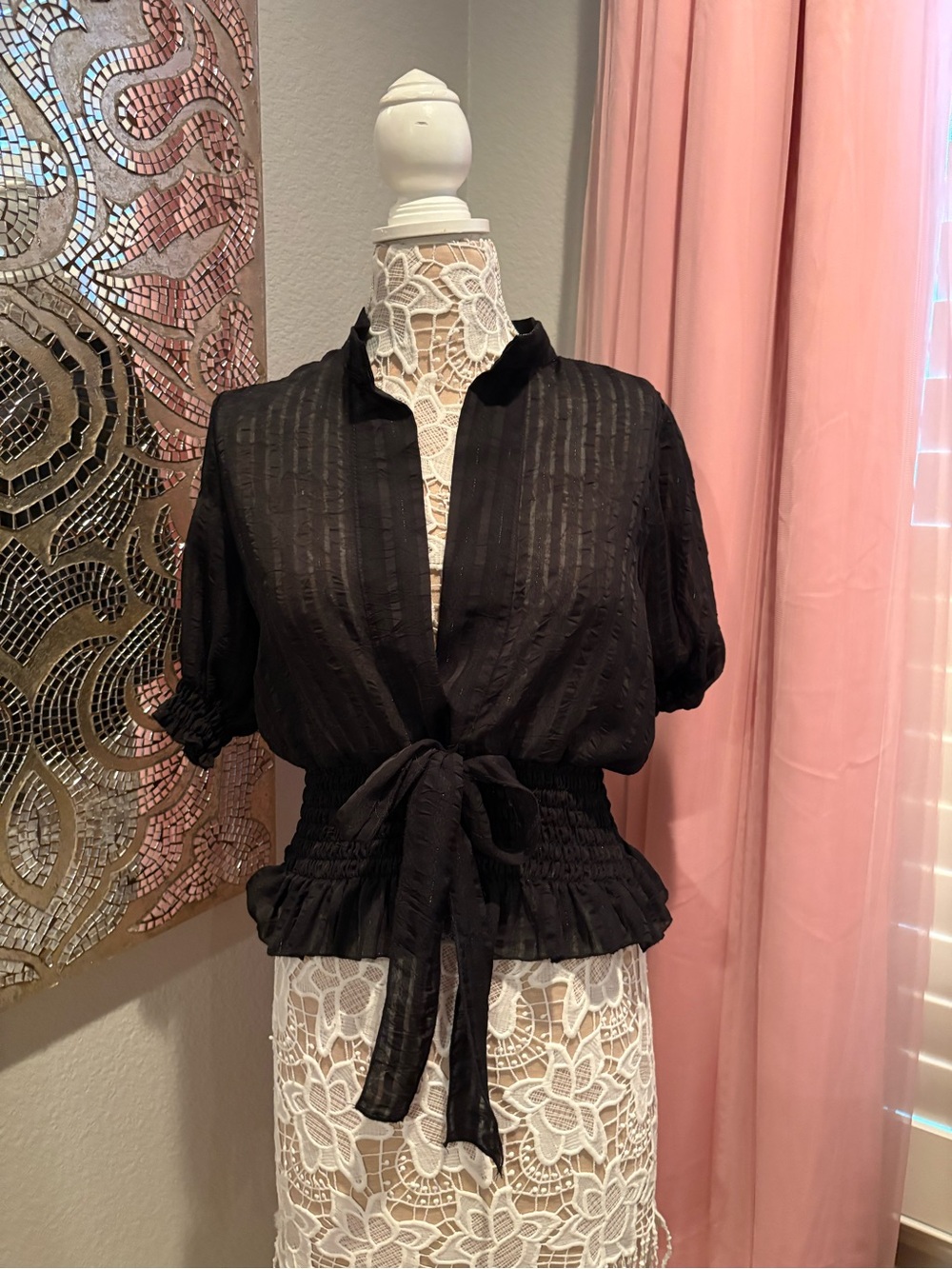 Black Tie-Front Women's Top